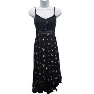 Abercrombie & Fitch Floral Hi Low Dress Black Ruffle Sundress Flower Size XSP